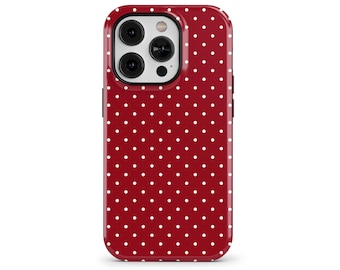 Cherry Red Polka Dot Phone Case for iPhone 16 15 14 13 12 Pro Max, Samsung Galaxy S24 S23, Google Pixel – Custom MagSafe Case | PCM-PD10