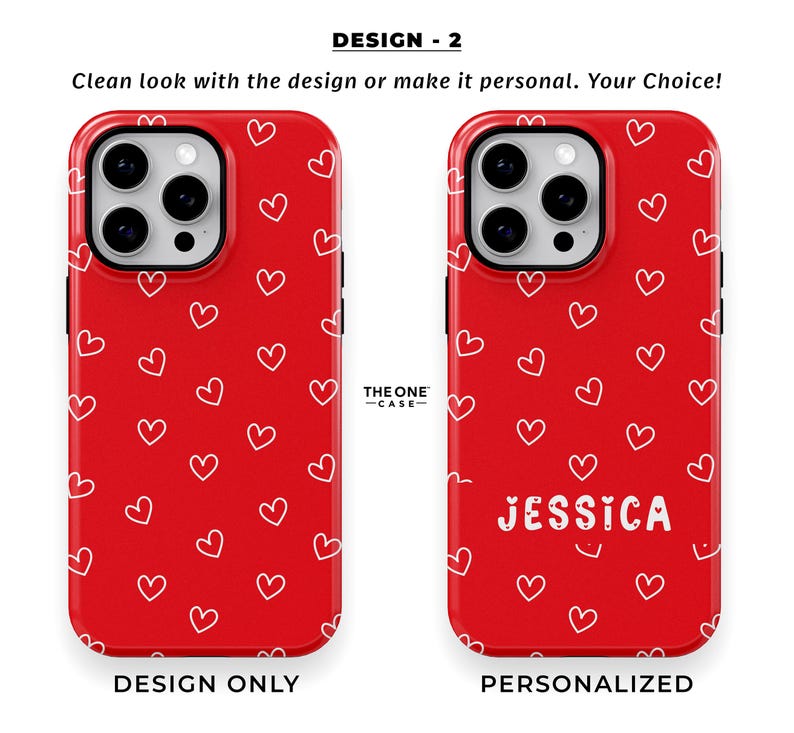 Doodle Hearts Phone Case for iPhone 16 15 14 13 Pro Max, Samsung Galaxy S24 S23, Google Pixel – Custom Name | Personalized Gift | PCM-LH05 imagen 4