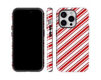 Red Candy Cane Striped Christmas Phone Case for iPhone 17 16 15 14 12 Pro Max, Samsung Galaxy S25 S24, Google Pixel 10 9 8 | SOC-XM25