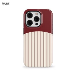 Personalized Wine Red Monogram Phone Case, Striped Color Block Custom Name Cover for iPhone 18 17 16e, Galaxy S26 S25, Pixel 11 | PCM-ST97