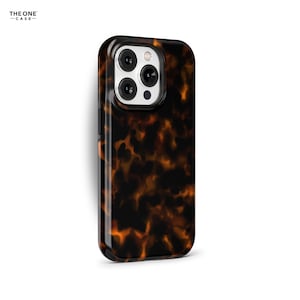 Dark Orange Tortoise Shell Phone Case for iPhone 16e 15 14 Pro Max 8 Plus SE, Galaxy S25 S21 S20, Google Pixel 6 5 - MagSafe Case | PCM-AB02