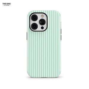 Personalized Mint Green Striped Coastal Phone Case, Custom Monogram for iPhone 17 16 15 14 Pro Max, Galaxy S25 S24, Pixel 10 9 8 | PCM-ST22