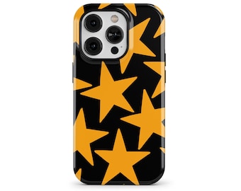 Black & Mustard Yellow Vintage Large Stars Phone Case for iPhone 16 15 14 Pro Max, Samsung Galaxy, Google Pixel – Retro Y2K Case | PCM-GP06