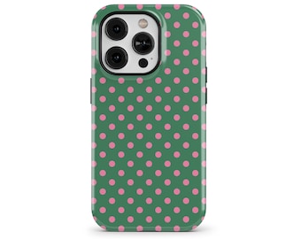 Green and Pink Polka Dots Phone Case : Retro Vintage Case for iPhone, Samsung Galaxy, Google Pixel | PCM-PD25