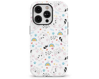 Cute Kawaii Cats Whimsical Animal Print Phone Case for iPhone 17 16 15 14 13 Pro Max, Samsung Galaxy S25 S24, Google Pixel 10 9 8 | PWP-PT01