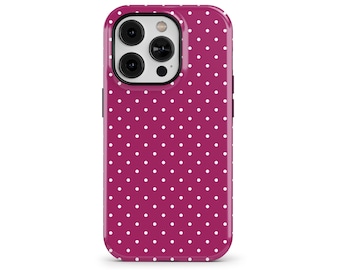 Berry Magenta and White Polka Dots Phone Case for iPhone 17 16e 15 14 13 12 Pro Max, Samsung Galaxy S25 S24, Google Pixel 10,9,8 | PCM-PD28