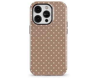 Mocha Brown Polka Dot Phone Case for iPhone 16 15 14 13 12 11 Pro Max, Samsung Galaxy S24 S23, Google Pixel – Custom MagSafe Case | PCM-PD15