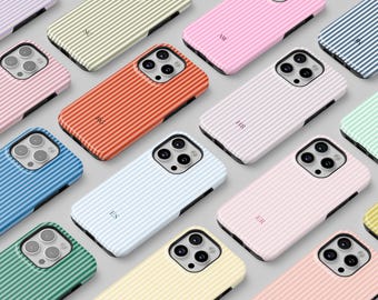 Personalized Striped Phone Case Minimalist Monogram Initials for iPhone 17 16e 15 14 13, Samsung S25 S24, Pixel 10 9 8 7, MagSafe | PCM-ST37