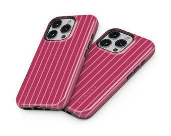 Raspberry and Rose Pink Striped Phone Case for iPhone 17 16e 15 14 13 12 11, Samsung S25 S24 S23 FE, Pixel 10 9 8 7, MagSafe Case | PCM-ST61