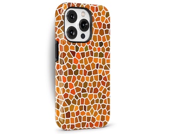 Orange Wall Mosaic Tortoise Shell Phone Case for iPhone 17 16e 15 13 14 Pro Max, Samsung Galaxy S25 S21 S20, Google Pixel 10 9 8 | PCM-AB47