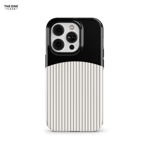 Personalized Black and Cream Monogram Phone Case, Striped Color Block Custom Name Cover for iPhone 18 17, Samsung S26, Pixel 11 | PCM-ST91