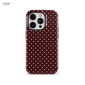 Dark Burgundy Polka Dot Phone Case for iPhone 16 15 14 13 12 Pro Max, Samsung Galaxy S24 S23, Google Pixel – Custom MagSafe Case | PCM-PD09