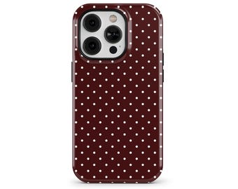 Dark Burgundy Polka Dot Phone Case for iPhone 16 15 14 13 12 Pro Max, Samsung Galaxy S24 S23, Google Pixel – Custom MagSafe Case | PCM-PD09