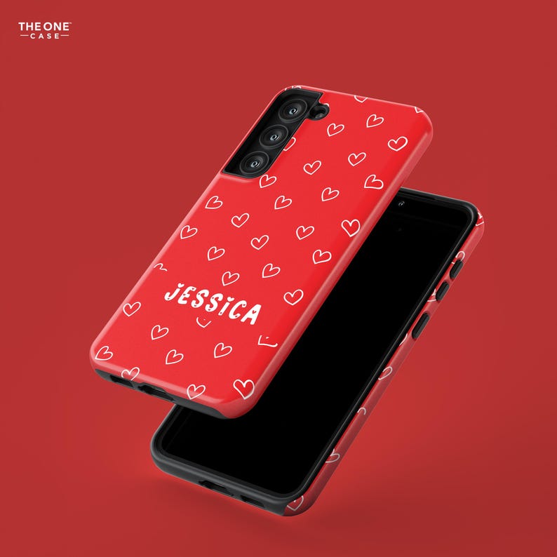 Doodle Hearts Phone Case for iPhone 16 15 14 13 Pro Max, Samsung Galaxy S24 S23, Google Pixel – Custom Name | Personalized Gift | PCM-LH05 imagen 6