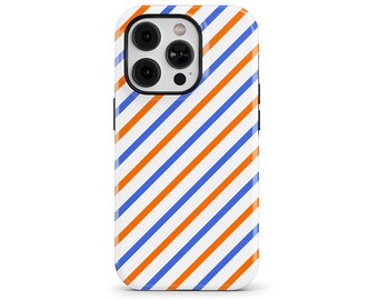 Royal Blue & Orange Diagonal Stripes Phone Case for iPhone 16 15 14 13 Pro Max, Samsung Galaxy S24, Google Pixel – Colorant Case | PCM-ST10