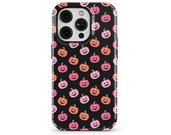 Cute Pink Orange Pumpkins Halloween Phone Case for iPhone 17 16e 15 14 13 Pro Max, Samsung Galaxy S25 S23, Google Pixel 10 9 8 | SOC-HW50