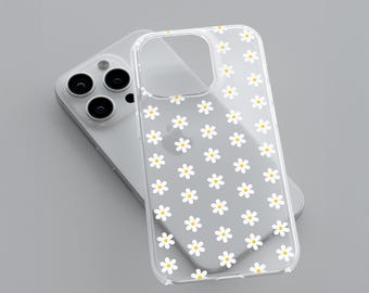 Daisy Floral Clear Phone Case for iPhone 16 15 14 13 12 Pro Max, Samsung Galaxy S24 S23 Cover – Cute Transparent MagSafe Case | CFC-WF01