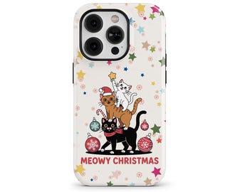 Meowy Christmas Cat Stack Funny Animal Lover Phone Case for iPhone 17 16 15 14 13 12 Pro Max, Galaxy S25 S24 S22, Pixel 10 9 8 7 | SOC-XM54