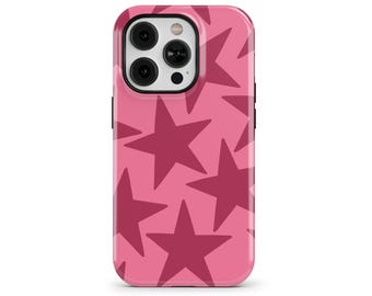 Pink & Rosewood Vintage Large Stars Phone Case for iPhone 16 15 14 Pro Max Plus, Samsung Galaxy S25, Google Pixel– Retro Y2K Case | PCM-GP02