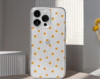Mustard Yellow Daisy Clear Phone Case for iPhone 16 15 14 13 Pro Max 12 Mini SE, Samsung Galaxy S24 S23– Transparent MagSafe Case | CFC-WF08