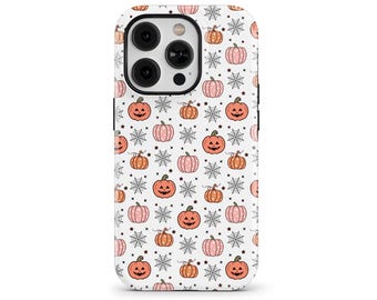 Cute Orange Pink Pumpkin Web Halloween Phone Case for iPhone 17 16e 15 14 13 Pro Max, Samsung Galaxy S25 S23, Google Pixel 10 9 | SOC-HW48