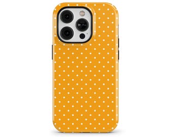 Mustard Yellow Polka Dot Phone Case for iPhone 16 15 14 13 12 Pro Max, Samsung Galaxy S24 S23, Google Pixel – Custom MagSafe Case | PCM-PD16
