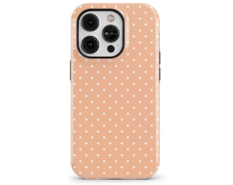 Peach Polka Dot Phone Case for iPhone 16 15 14 13 12 11 Pro Max, Samsung Galaxy S24 S23, Google Pixel – Personalized MagSafe Case | PCM-PD07