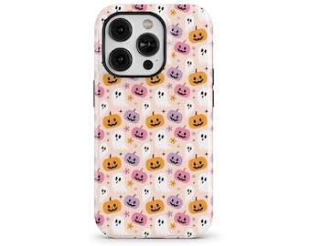 Cute Ghosts and Pumpkin Halloween Phone Case for iPhone 17 16e 15 14 13 Pro Max, Samsung Galaxy S25 S23, Google Pixel 10 9 8 7 | SOC-HW26