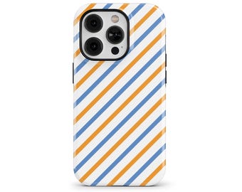 Blue and Orange Striped Retro Y2K Phone Case for iPhone 17 16e 15 14 13 12 Pro Max, Samsung Galaxy S25 S24, Google Pixel 10 9 8 | PCM-ST02