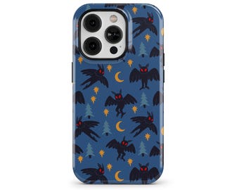 Navy Blue Mothman Pattern Cryptid Phone Case for iPhone 17 16e 15 14 13 Pro Max, Samsung Galaxy S25 S23, Google Pixel 10 9 8 | SOC-HW66