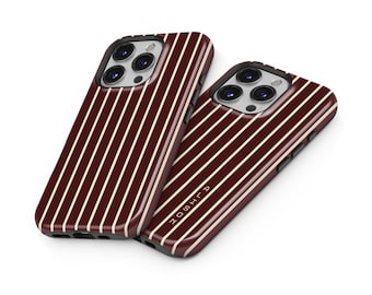 Dark Burgundy and Cream Striped Phone Case for iPhone 17e 16e 15 14 13 12 11, Samsung S26 S25 S23 S20, Pixel 10 9 8, MagSafe Case | PCM-ST66