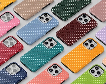 Custom Color Polka Dot Phone Case, Retro Y2K Aesthetic for iPhone 17 16e 15 14 13 Pro Max, Samsung Galaxy S25 S24, Pixel 10 9 8 7 | PCM-PD17