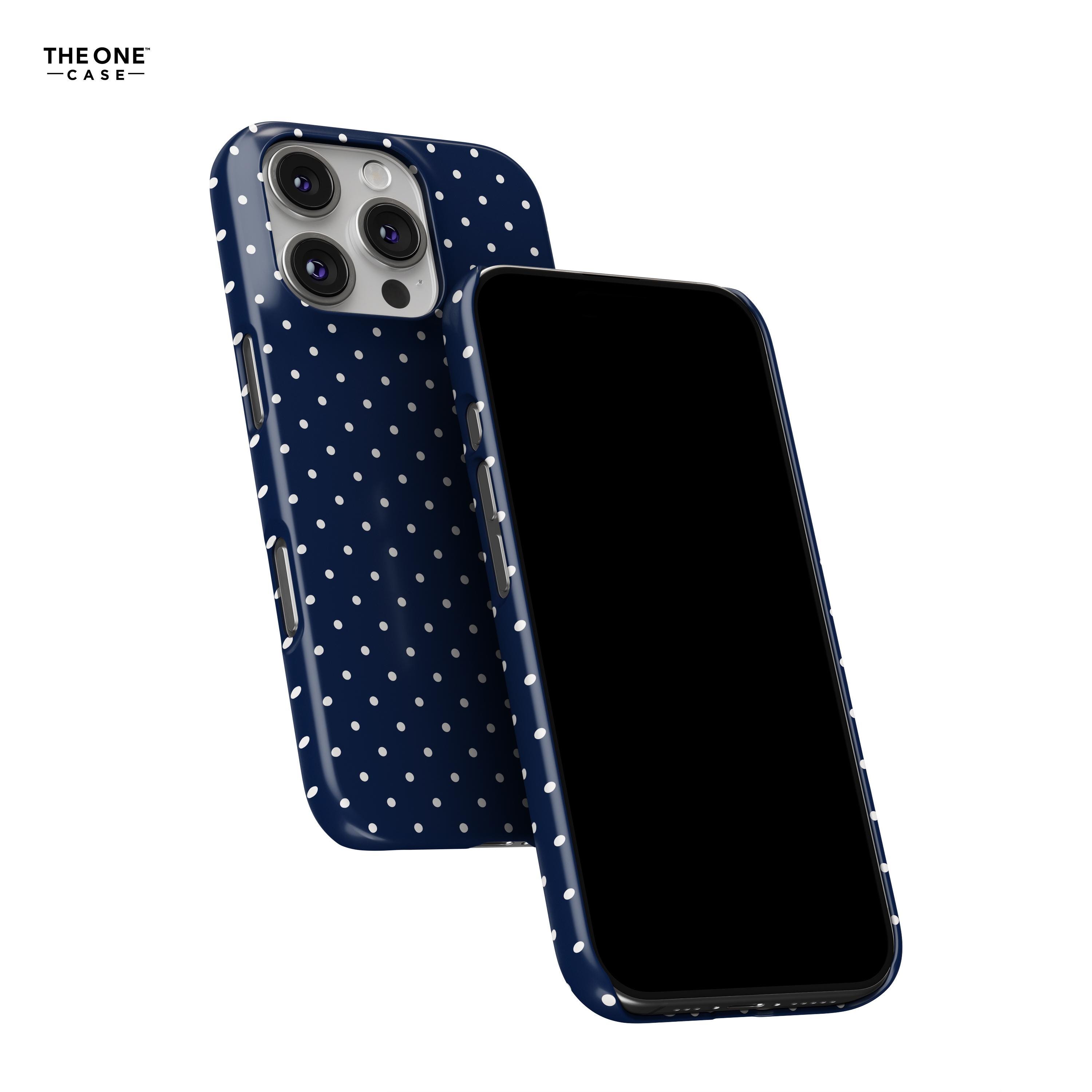 Navy Blue Polka Dot Phone Case for iPhone 17 16 15 14 13 12 Pro