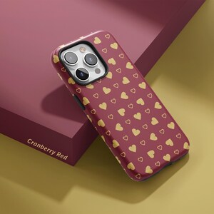 Gold Hearts Phone Case for iPhone 16 15 14 13 Pro Max, Samsung Galaxy S24 S23, Google Pixel – Black, Red, Blue, Green Hearts Case | PCM-LH15