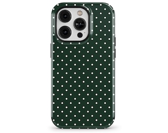 Dark Forest Green Polka Dot Phone Case for iPhone 16 15 14 13 12 11 Pro Max, Samsung Galaxy S24 S23, Google Pixel – MagSafe Case | PCM-PD12
