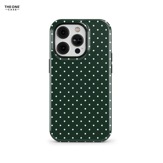 Dark Forest Green Polka Dot Phone Case for iPhone 16 15 14 13 12 11 Pro Max, Samsung Galaxy S24 S23, Google Pixel – MagSafe Case | PCM-PD12