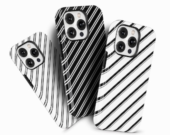 Black and White Striped Abstract Minimalist Phone Case for iPhone 17 16 15 14 13 Pro Max, Samsung Galaxy S25 S24, Google Pixel | PCM-ST19