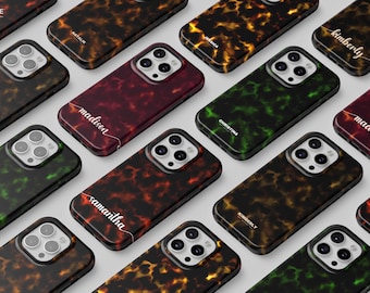 Monogram Tortoise Shell Phone Case for iPhone 16 15 14 Pro Max, Samsung Galaxy S25 S23, Google Pixel 9 - Tortoiseshell Style Case | PCM-AB08