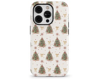 Vintage Christmas Tree Phone Case Retro Pattern Xmas cover for iPhone 17 16 15 14 13 12 Pro Max, Galaxy S25 S24 S22, Pixel 10 9 8 | SOC-XM55