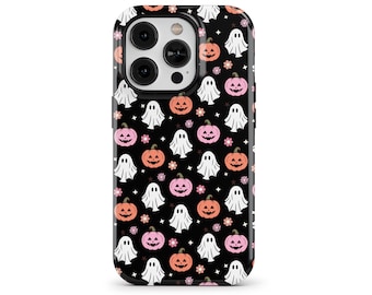 Spooky Black Halloween Ghost Pumpkin Phone Case for iPhone 17 16e 15 14 13 Pro Max, Samsung Galaxy S25 S23, Google Pixel 10 9 8 | SOC-HW52