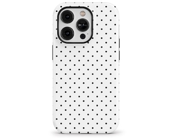 Black and White Polka Dots Phone Case for iPhone 17 16e 15 14 13 12 Pro Max, Samsung Galaxy S24 S23, Google Pixel – MagSafe Case | PCM-PD21