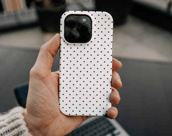 Black and White Polka Dots Phone Case for iPhone 17 16e 15 14 13 12 Pro Max, Samsung Galaxy S24 S23, Google Pixel – MagSafe Case | PCM-PD21