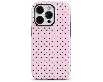 Pink and Black Polka Dots Phone Case for iPhone 17 16e 15 14 13 12 Pro Max, Samsung Galaxy S25 S21, Google Pixel - MagSafe Case | PCM-PD23