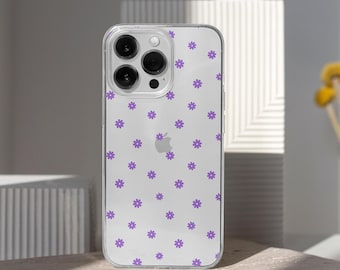 Lavender Daisy Clear Phone Case for iPhone 16 15 13 Pro Max 12 Mini SE, Samsung Galaxy S24 S23 – Floral Transparent MagSafe Case | CFC-WF06