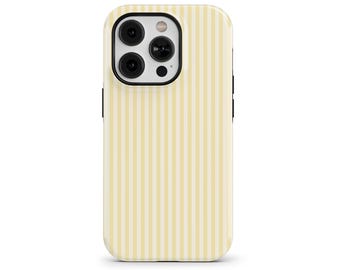 Personalized Pastel Yellow Striped Summer Phone Case, Custom Monogram for iPhone 17 16 15 14 Pro Max, Galaxy S25 S24, Pixel 10 9 | PCM-ST21