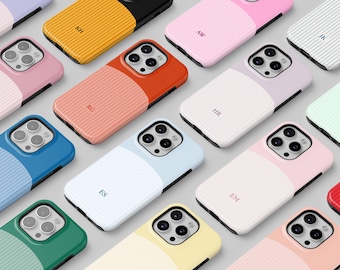 Personalized Monogram Phone Case, Striped Color Block Designs for iPhone 18 17 16 15, Samsung S26 S25, Pixel 11 10 9 8 7, MagSafe | PCM-ST99