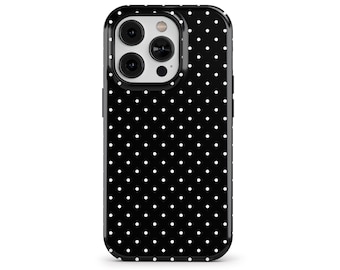 True Black Polka Dots Phone Case for iPhone 16e 15 14 13 12 Pro Max, Samsung Galaxy S24 S23, Google Pixel – Custom MagSafe Case | PCM-PD18