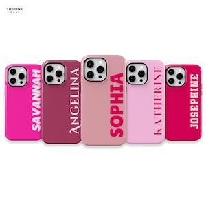Roze telefoonhoesje met aangepaste naam voor iPhone 16 15 14 13 12 Pro Max, Samsung Galaxy S24 S23, Google Pixel – gepersonaliseerd hoesje met monogram| SCG-SCT01