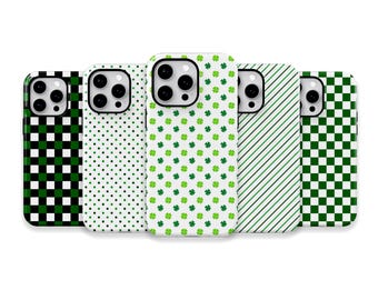 St. Patrick’s Day Phone Case for iPhone 16 15 14 13 12 11 Pro Max, Samsung Galaxy S24 S23, Google Pixel – Shamrocks & Plaid Case | SOC-SPD01