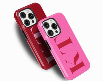 Cherry Red & Pink Initials Phone Case for iPhone 16 15 14 13 Pro Max, Samsung Galaxy S24 S23, Google Pixel – Custom Monogram Case | SCG-SC34